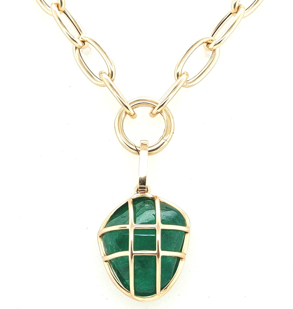 Goshwara 18k Yellow Gold 20.45ct Emerald Small Cage Pendant Necklace 18