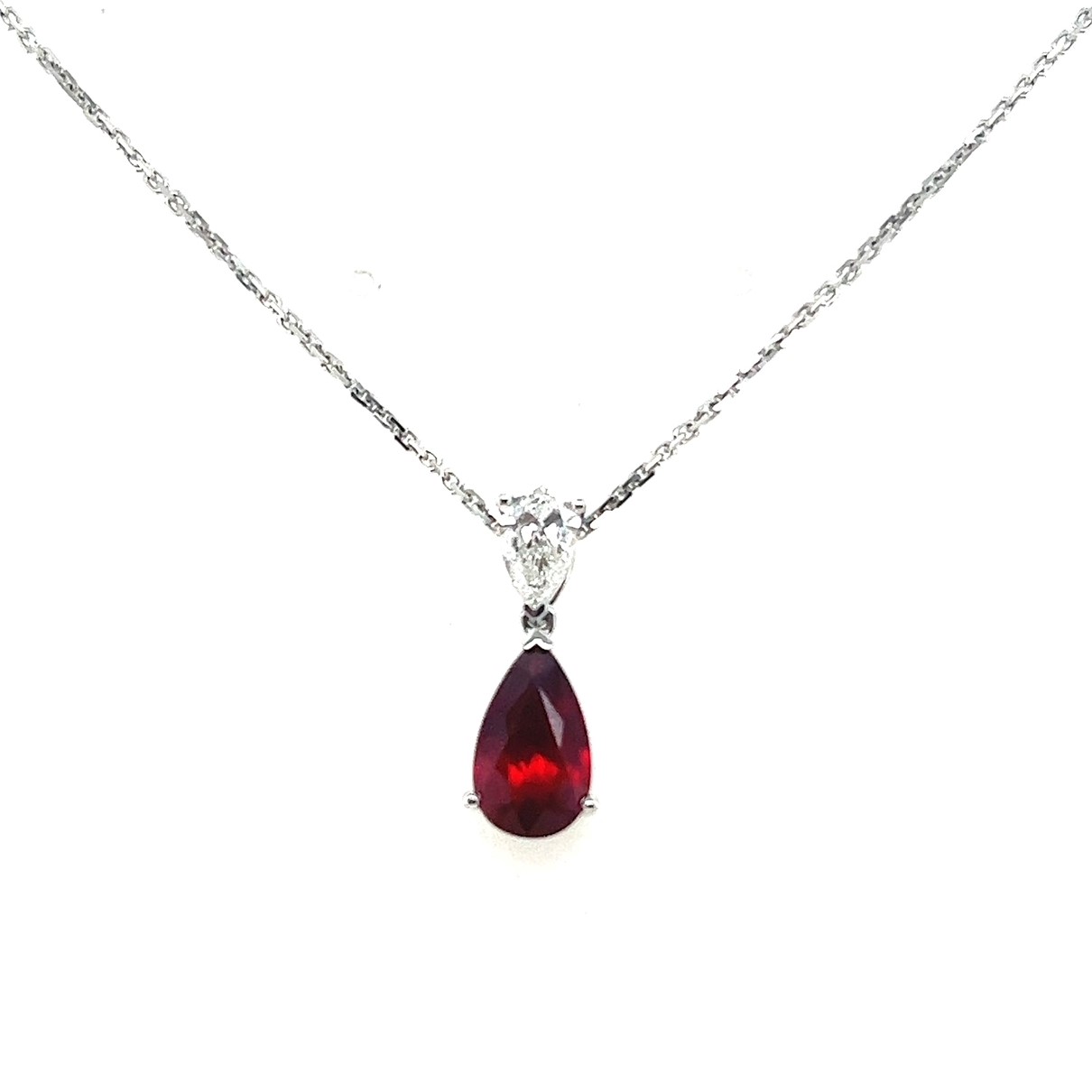 Platinum & 18kt White Gold 3.15ct Mozambique Pear Ruby Grs2014013246 & 0.73ct Pear Diamond On 18