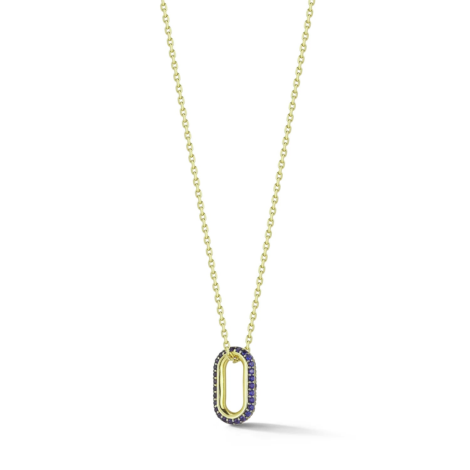 18K Yellow Gold 0.27Ctw Round Blue Sapphire Mini Saxon Single Link Necklace