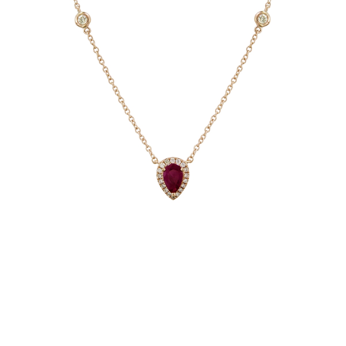 18kt Ruby And Diamond Halo Station Necklace