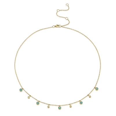 14kt Turquoise And Diamond Dangle Necklace
