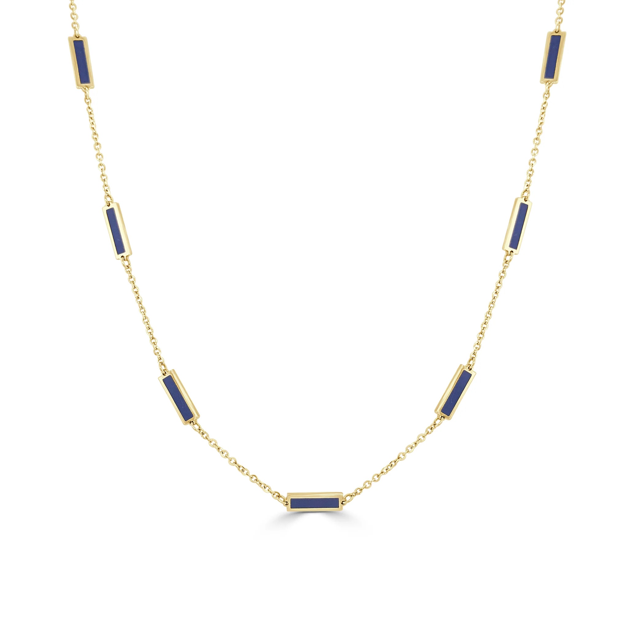 Korman Signature 14kt Yellow Gold and Lapis Inlay Station Bar Necklace