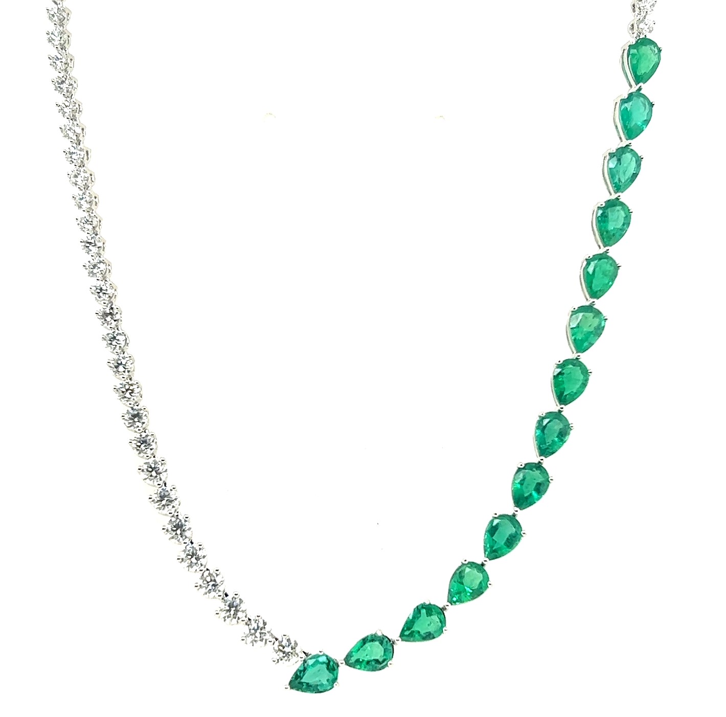18kt Half And Half Diamond And Emerald Necklace