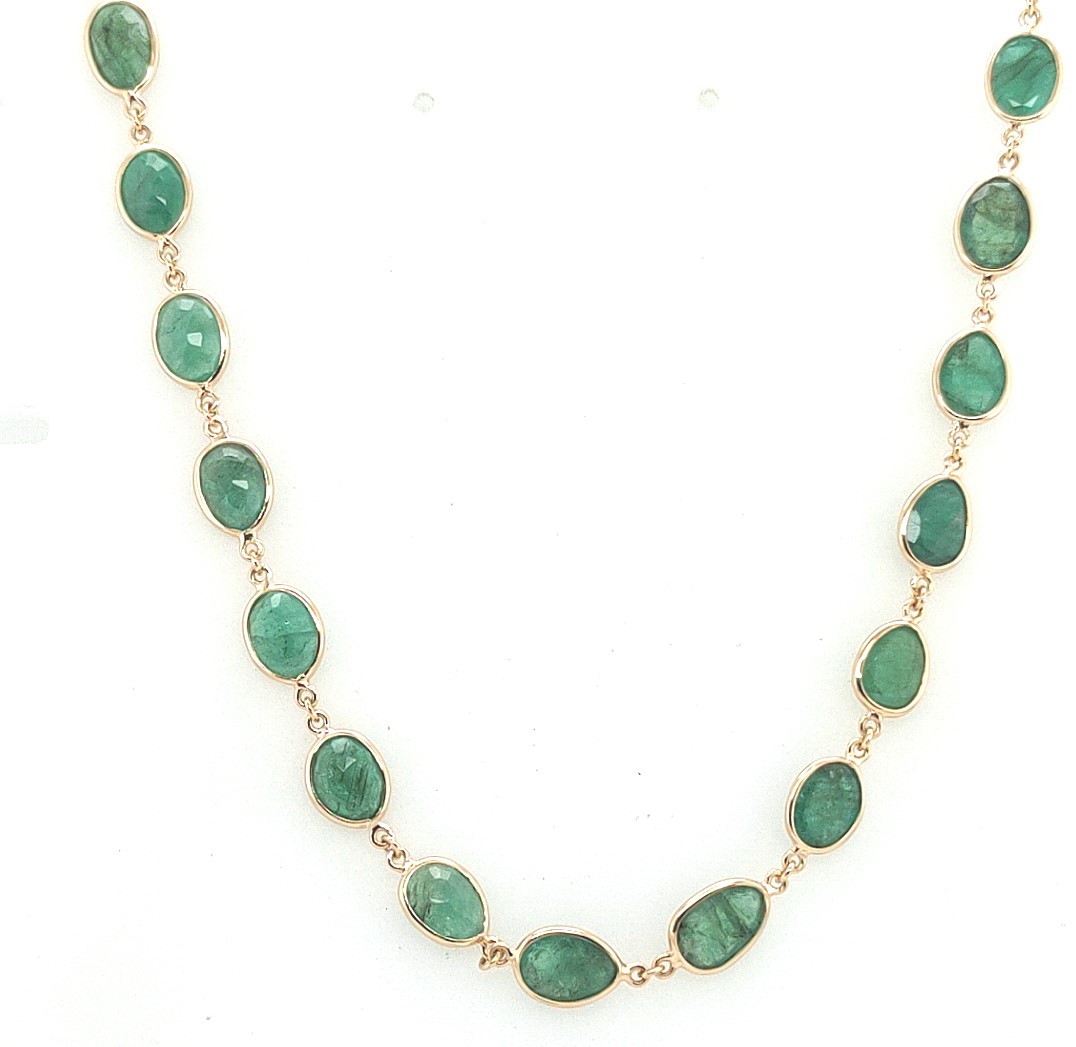 Korman Signature 14k Yellow Gold 22.90ctw Emerald Sliced Necklace