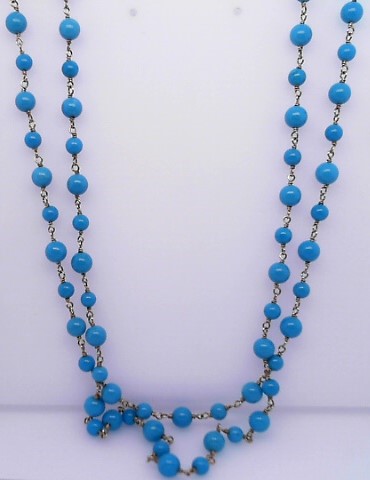 Syna 18k Yellow Gold Limited Edition Turquoise Bead Necklace ~65ctw At 36"