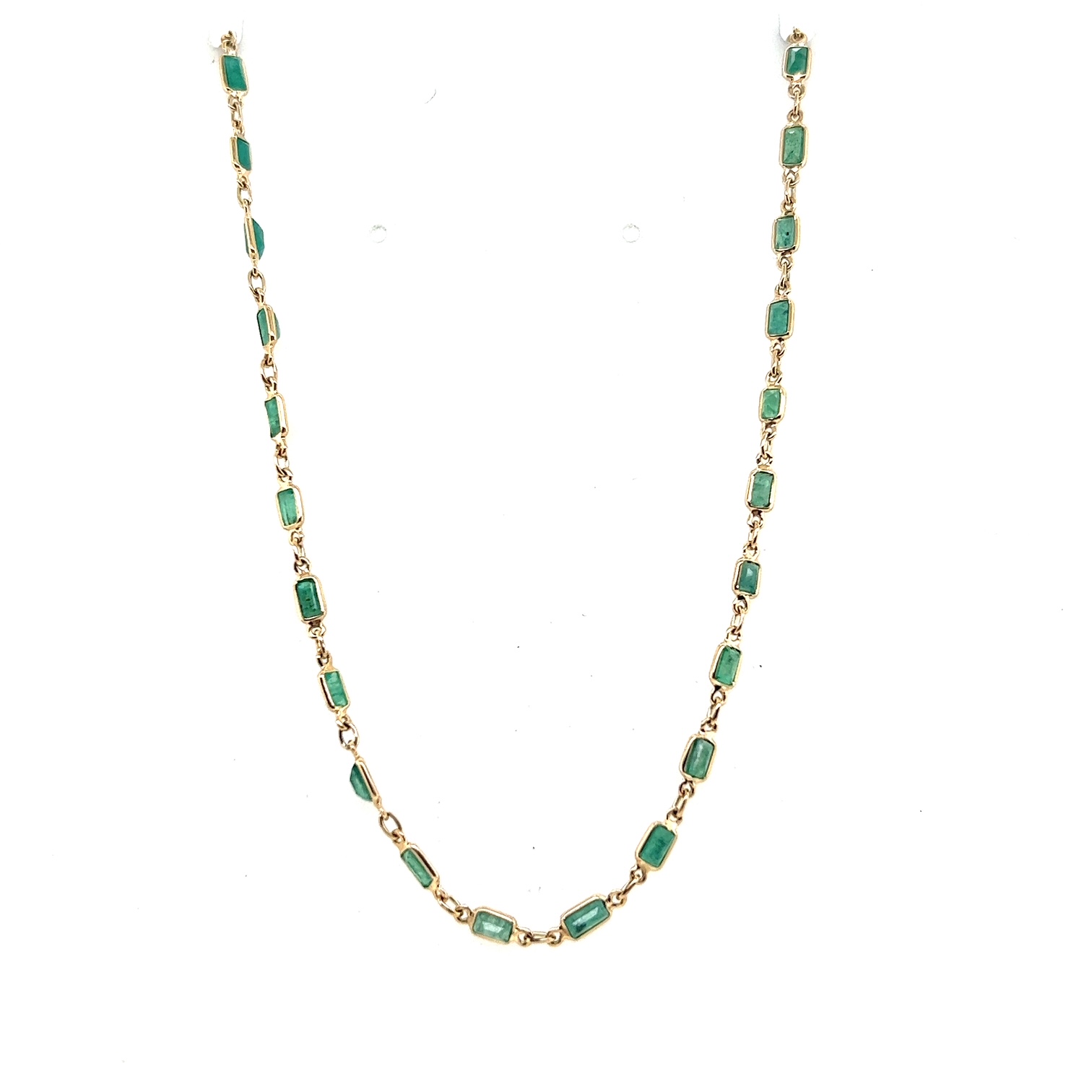 14kt Yellow Gold 5.58ctw Emerald Station Bezel Necklace 18"