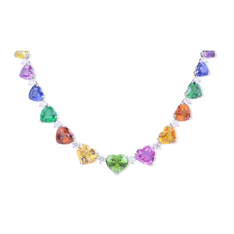 Oscar Heyman Platinum 34 Heart Shaped Multi Colored Stones Necklace