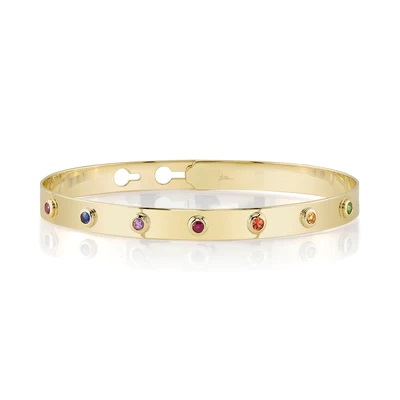 14kt Multi-color Bezel Latch Lock Bangle