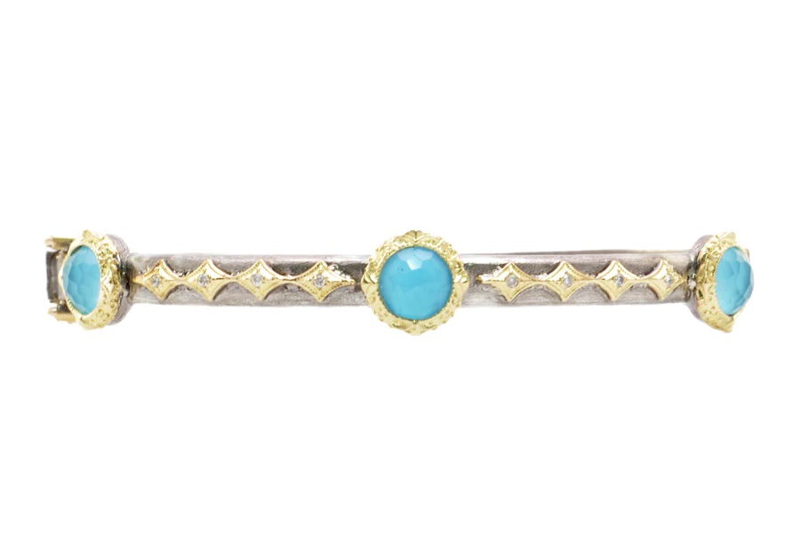 18kt Turquoise And White Quartz Doublet Statioin Bracelet