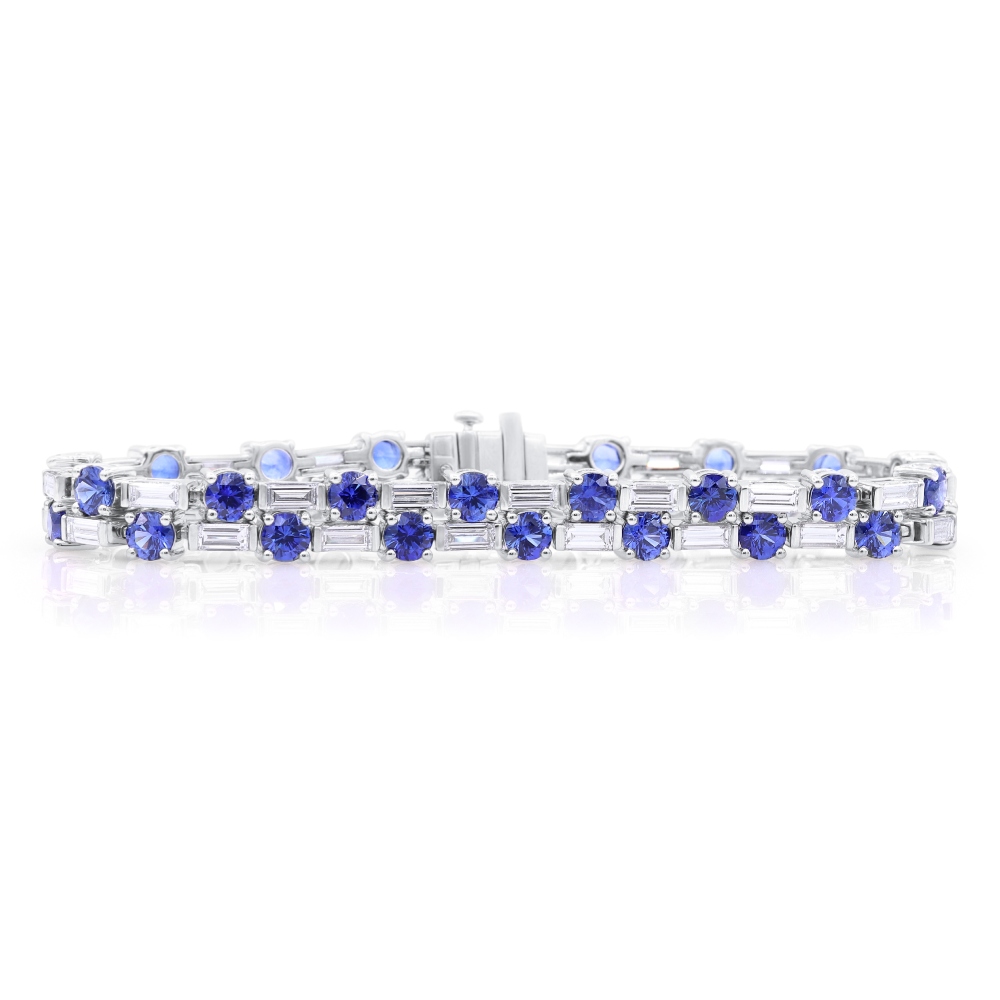 Oscar Heyman Platinum Blue Sapphire and Baguette Diamond Tennis Bracelet