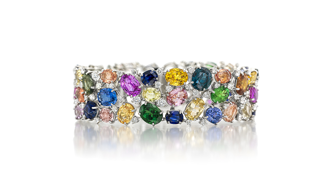 Oscar Heyman Plat 53 Fancy Multi Color / Shapes Sapphires 83.92ctw Cdc & 89 Dias 4.13ctw Fg/vs+ Tsav 6.89ctw Bracelet 7