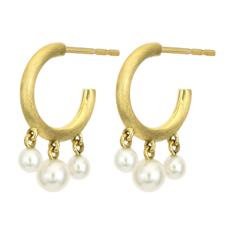 18kt Provence Dangling White Pearl Hoop Earrings