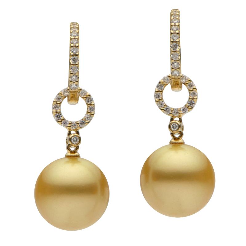 18kt Golden South Sea And Diamond Drop Earrings