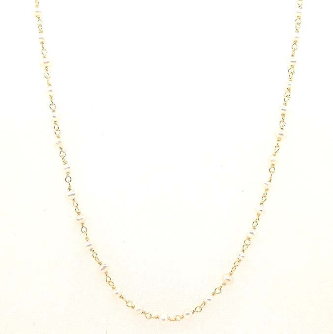 14k Yellow Gold Necklace With White Pearls On Gold Chain  18"