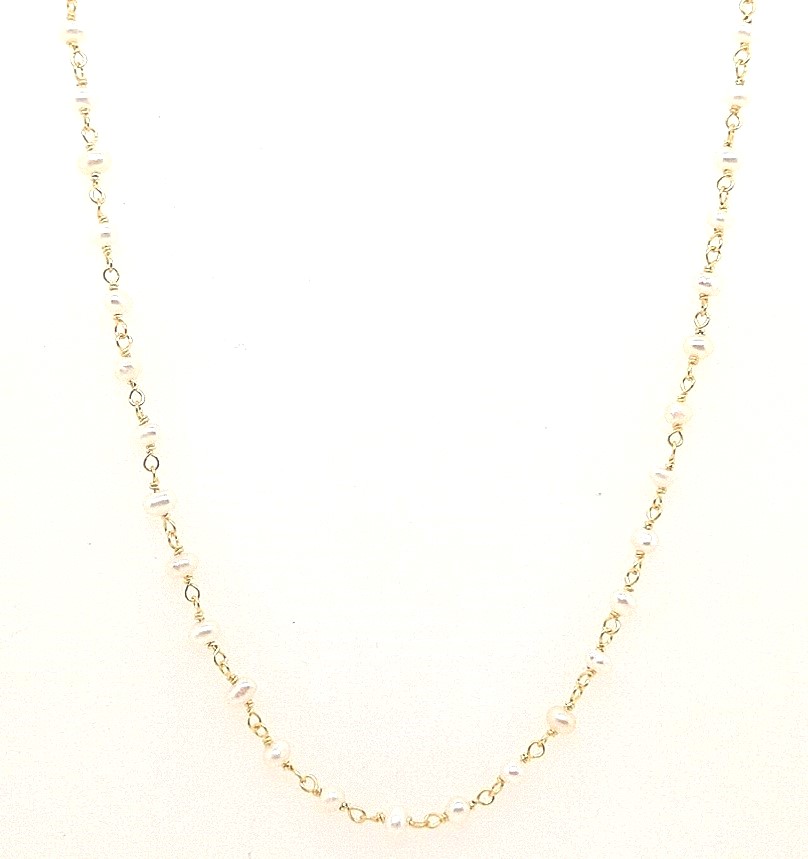 14k Yellow Gold Necklace With White Pearls On Gold Chain  18