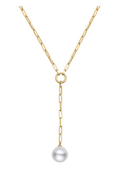 14k Yellow Gold 13-15mm Baroque South Sea Pearl Paperclip Drop Necklace 18" W 3" Drop