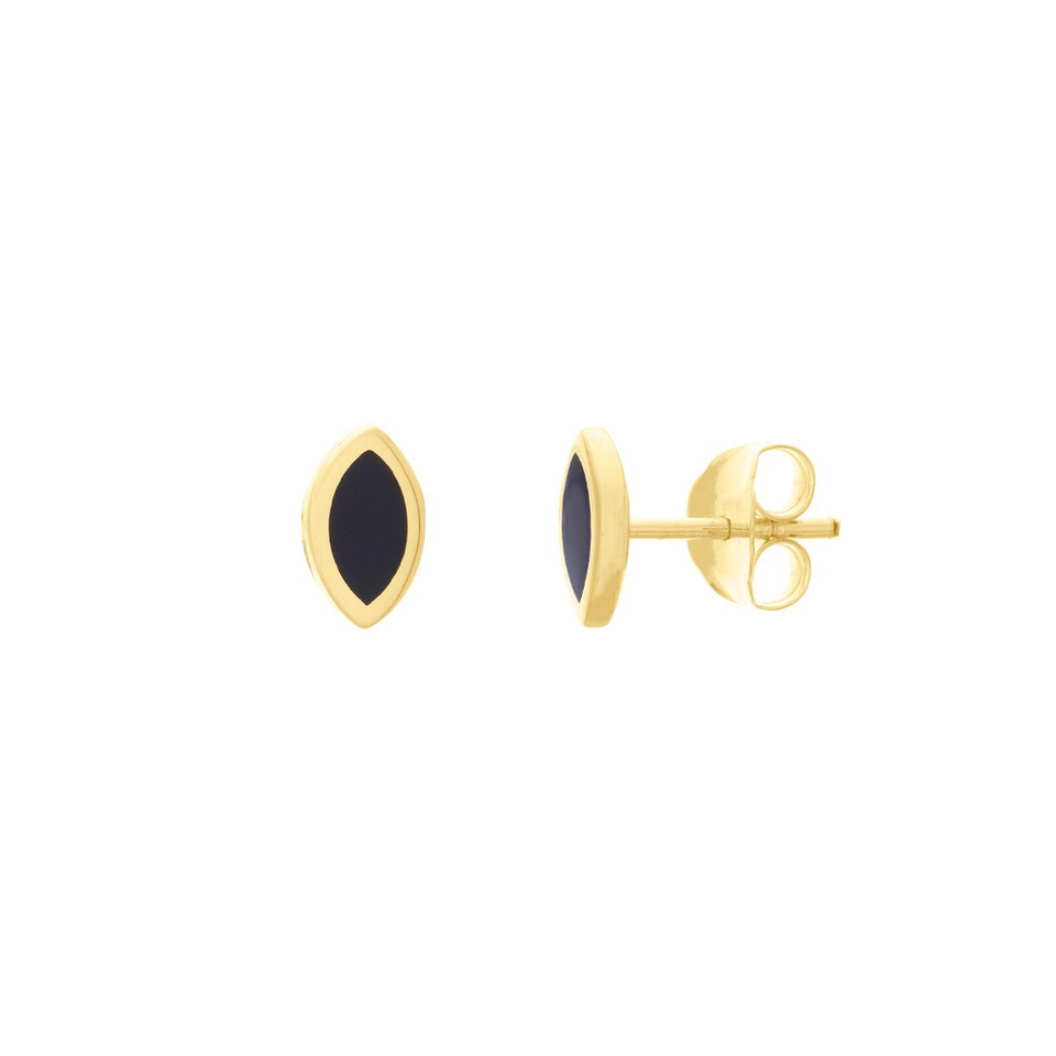 14kt Marquise Black Enamel Stud Earrings