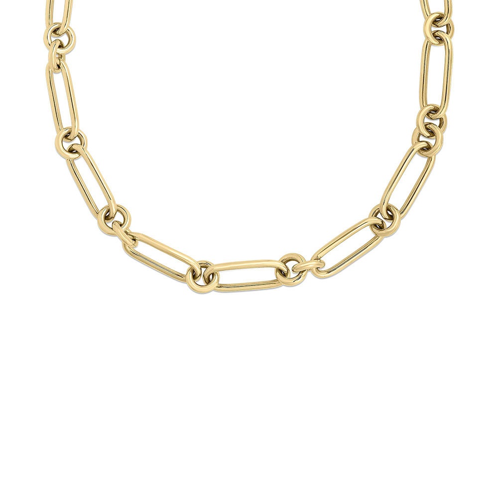 18kt Alternating Rectangle And Round Link Chain
