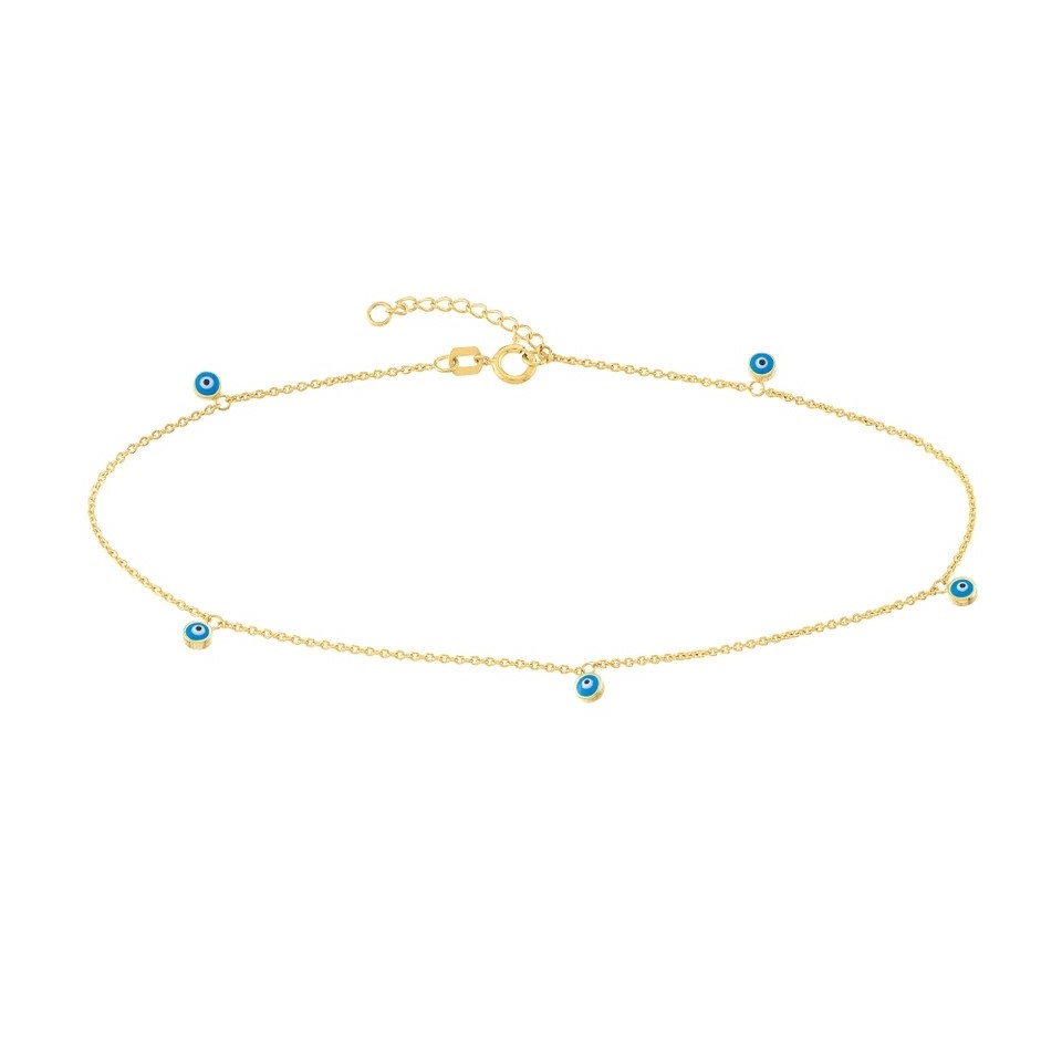 14kt Five Station Evil Eye Anklet