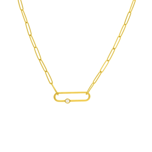 14k Gold Fine Paperclip Chain with Black Diamond Dog Tag