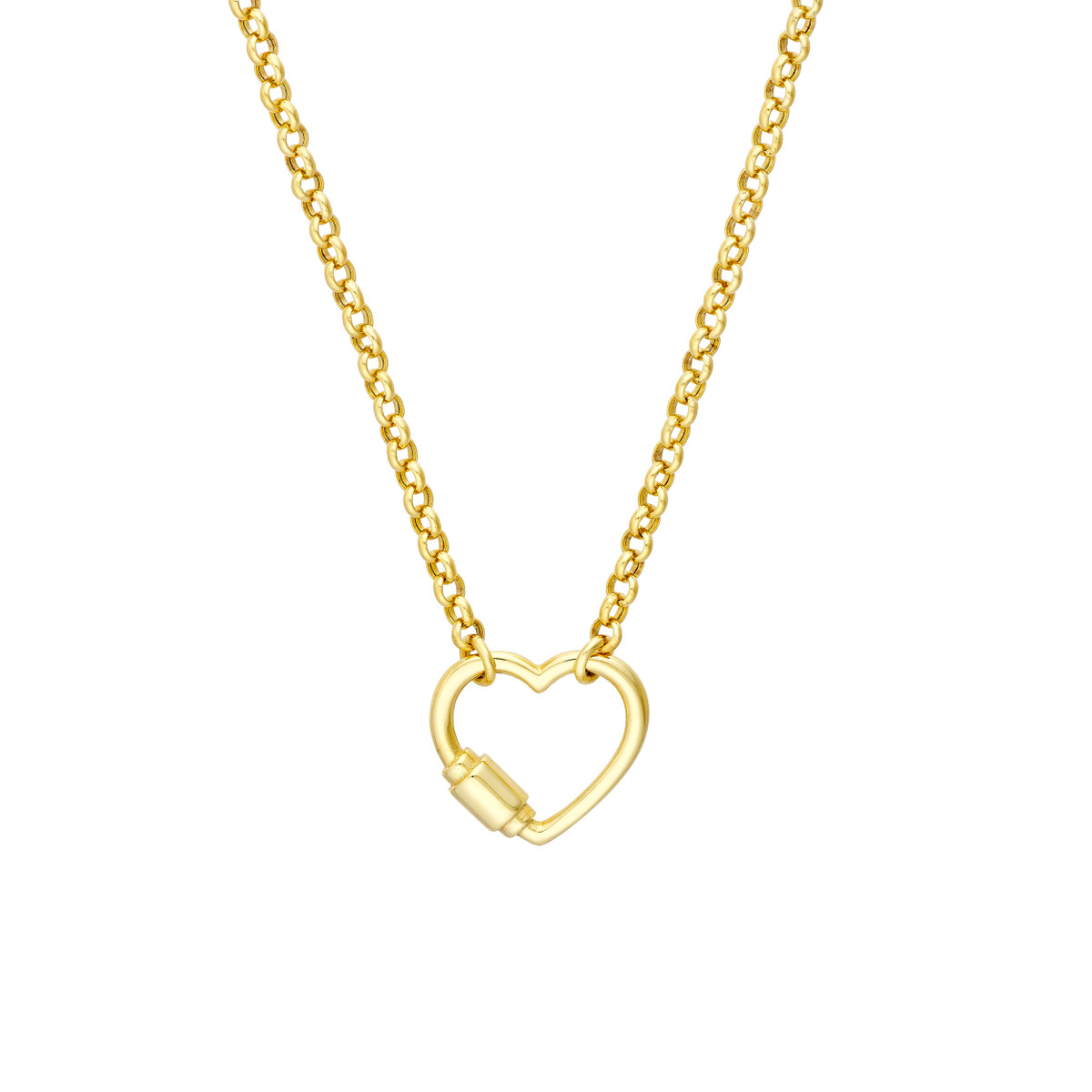 Faux Carabiner Heart On Rolo Necklace With Lobster