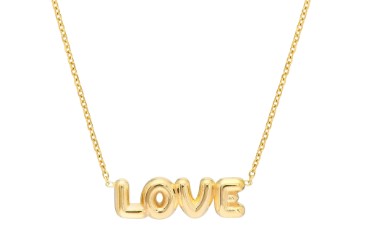 14k Yellow Gold Puff "love"  On Adjustable Necklace  18"