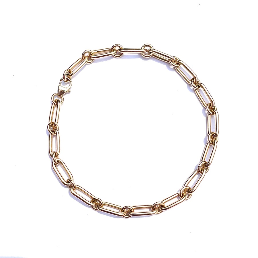 14kt Heavy Alternating Elongated Link Oscar Chain Bracelet