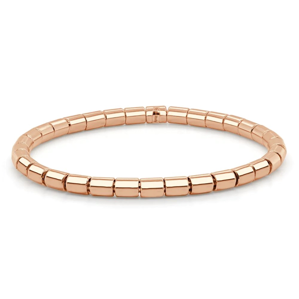 14k Gold Solid Barrel Bead Stretch Bracelet - 4mm