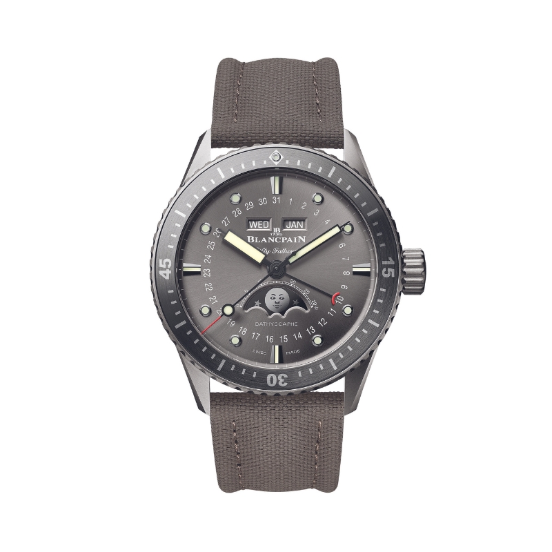 Blancpain Fifty Fathoms Bathyscaphe Quantieme Complete Moonphase 43mm Titanium Gray Dial Fabric Nato Strap