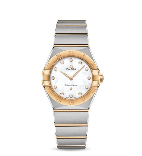 Omega Constellation 28mm Quarz Mother Of Pearl Diamond Dial Steel And 18kt Yellow Gold Bracelet 13120286055002 Serial #93336582