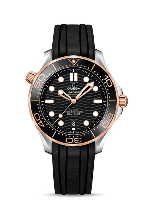 Omega Seamaster Diver 300 Co-axial Master Chronometer 42mm Stainless Steel And 18k Sedna Gold Black Dial With Black Rubber Strap