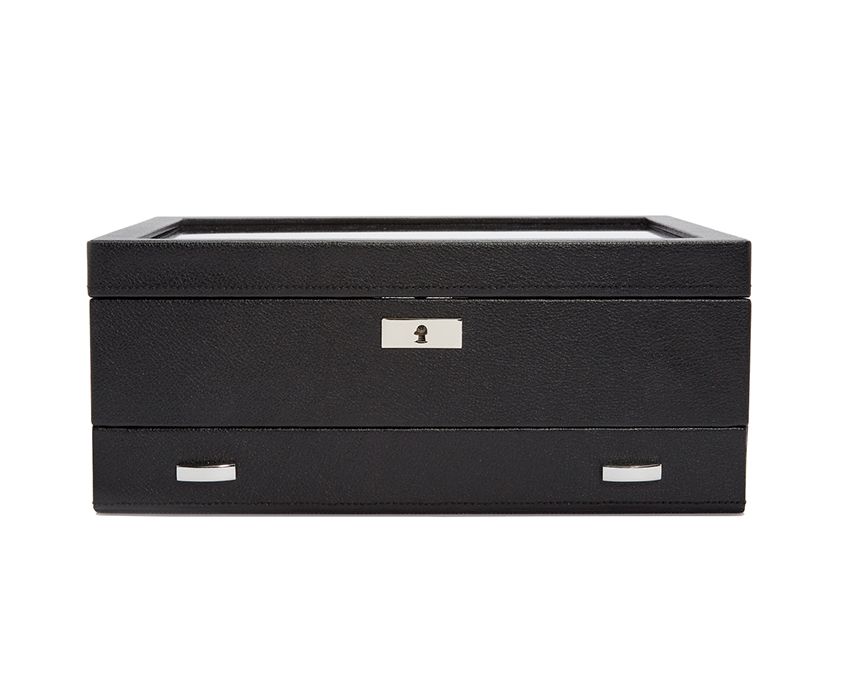Wolf Viceroy 10 Piece Watch/Jewelry Box With Drawer Black Leather