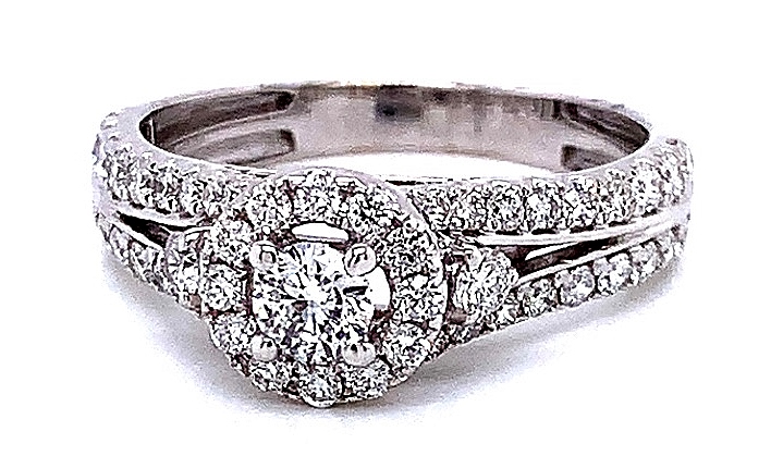 .23ctr Ka .99tw 14k Wg Kaleidoscope Ctr Rd Diamond Engagement Ring W/round Halo G-i Si1-i1