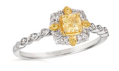 Le Vian .36ct Yel Ctr Cu Dia Plat .51 Ctw Yel&wht Dia Engagement Ring W/cushion Halo Yel-g-i Vs1-si1