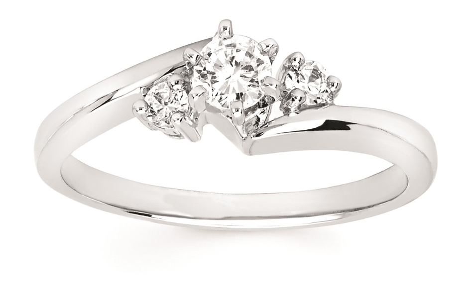 .20ctr .30cttw 14kt Wg Three Stone Diamond Engagement Ring G-i Vs1-si1