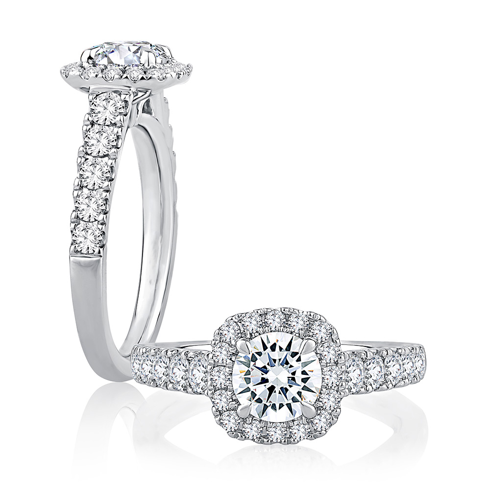 Fire & Ice Ags .53ctr 1.03ctw 18k Wg Dia Eng Ring W/cushion Halo G-j Vs1-si1 Ags# 104117558019