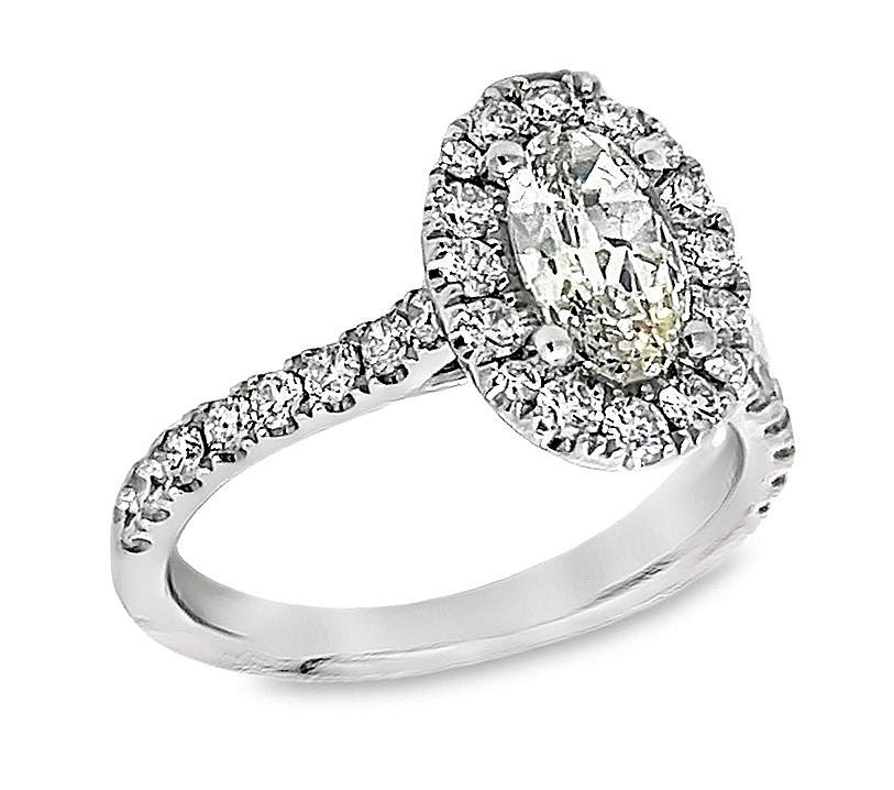 .62ctr 1.19cttw 18kt Wg Oval Halo Engagement Ring With Halfway Diamond Shank G-l Vs2-si2