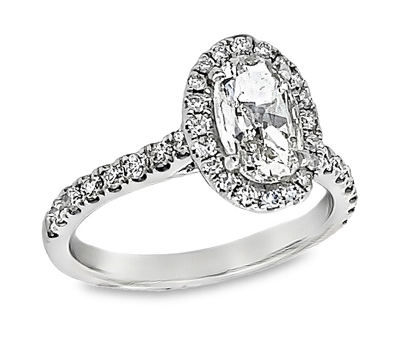 .70ctr Gia 1.11cttw 14kt Wg Oval Halo Engagement Ring With Halfway Diamond Shank G-i Vs2-si2 Gia # 6421688103 itemprop=