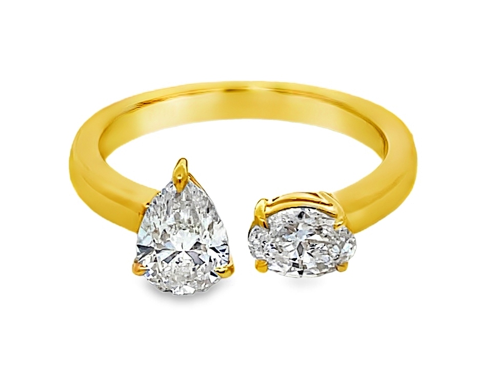1.20cttw 14k Yg Pear & Oval 'toi-et-moi' Diamond 2-stone Ring J-k Vs2-si1 itemprop=
