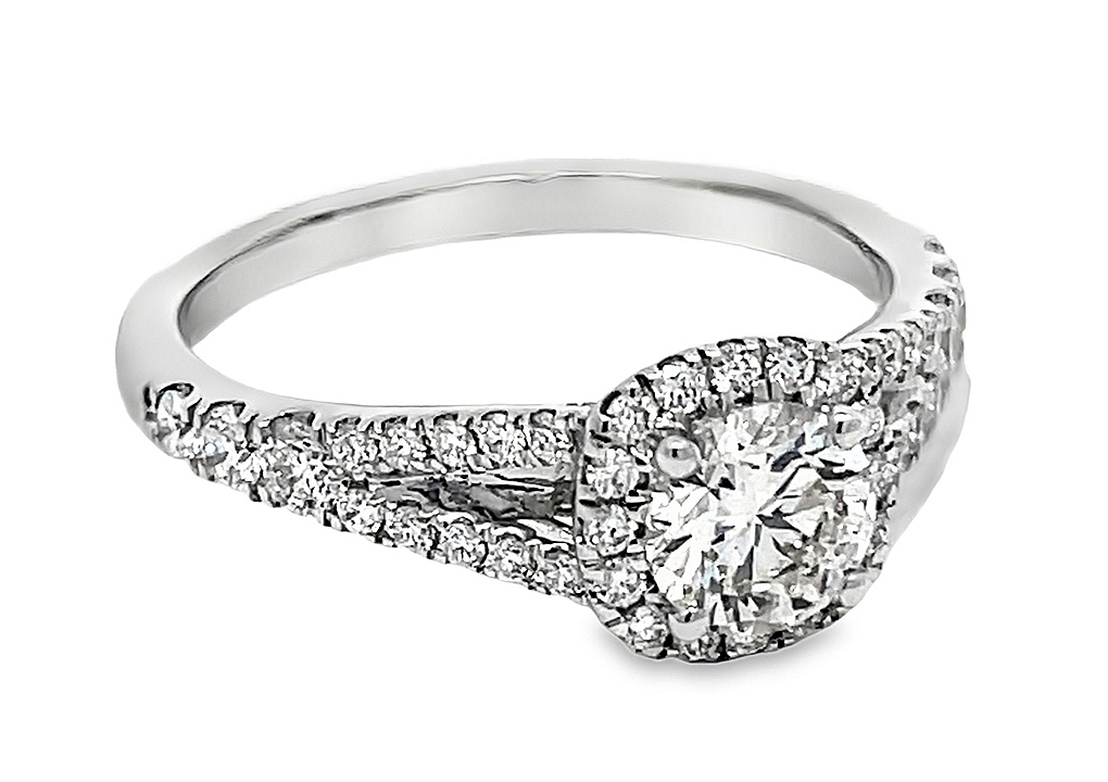 Fire & Ice Gia .52 Ctr .98ctw 18k Wg Split Shank Dia Eng Ring W/cushion Halo F-i Vs1-si1 Gia# 6515363252