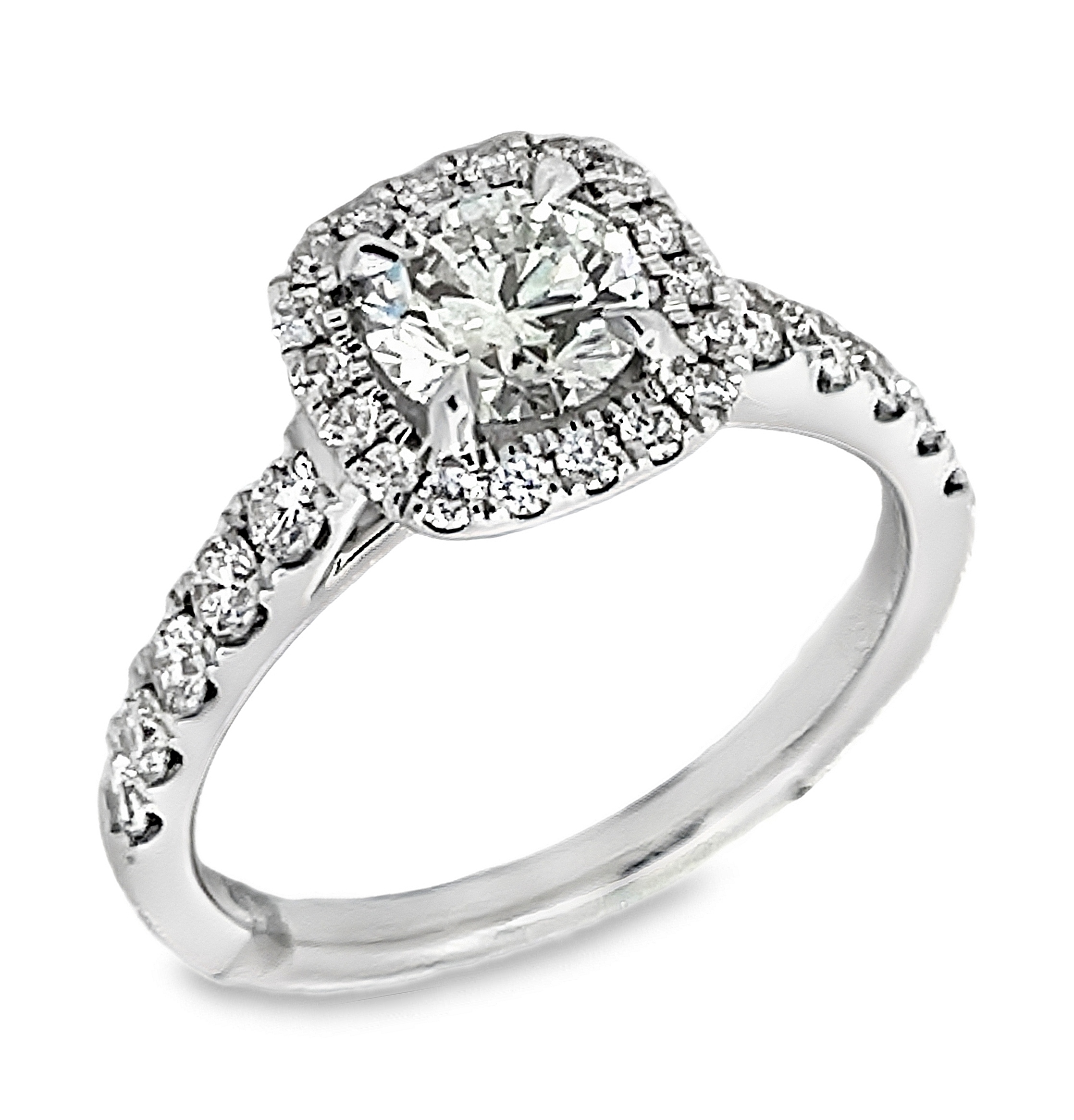 Fire & Ice Gia .71ctr 1.29cttw 18kt Wg Dia Eng Ring W/cushion Halo G-j Vs1-si1 Gia# 6505893211