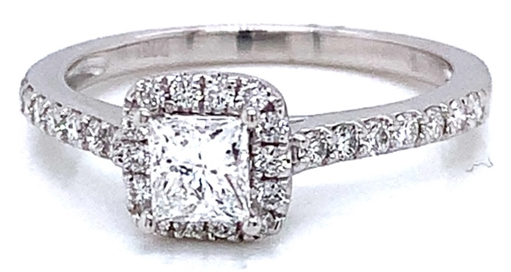 .42ctr .75cttw 14kt Wg Square Halo Diamond Engagement Ring With Princess Ctr Dia G-i Si1-i1