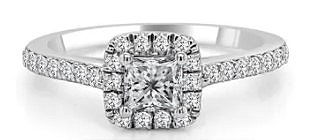 .26ctr .56cttw 14kt Wg Square Halo Diamond Engagement Ring With Princess Ctr Dia H-k Si1-i1
