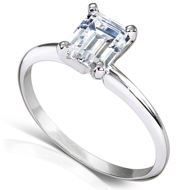 1.01ct 14k Wg Solitaire Emerald Cut Diamond Ring K I1