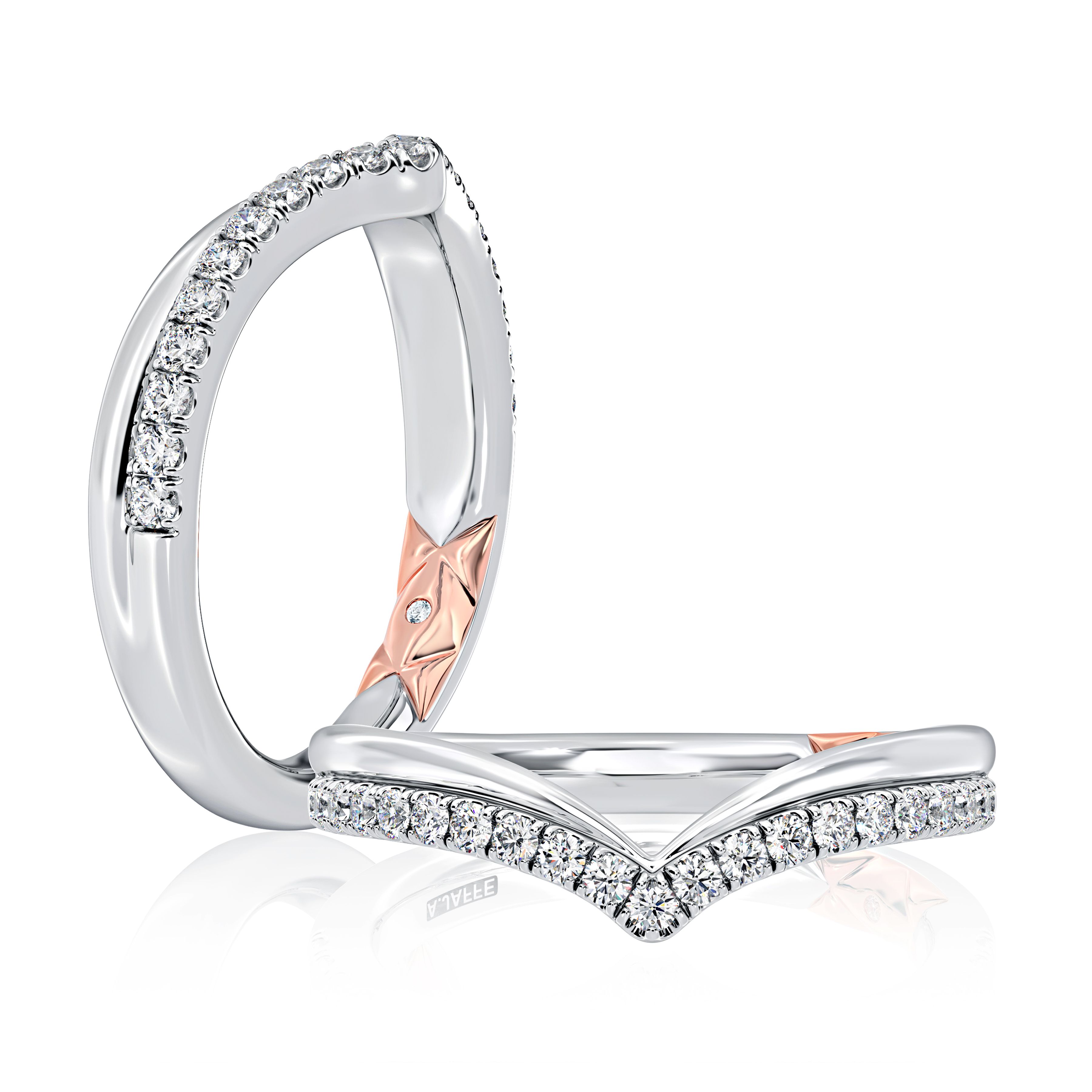 A. Jaffe .26ctw 18k Wg Curved Diamond Band W/ Rg Quilted Dia Accent G-i Vs1-si1