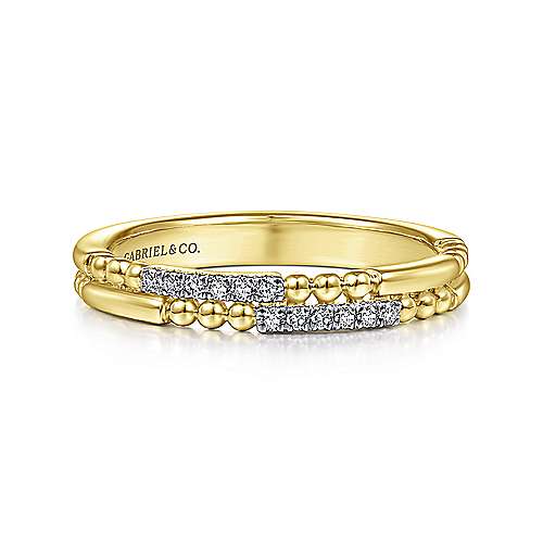 G&c .07cttw 14kt Yg Two Row Beaded Diamond Stackable Ring G-h Vs1-vs2 Serial #s1966111