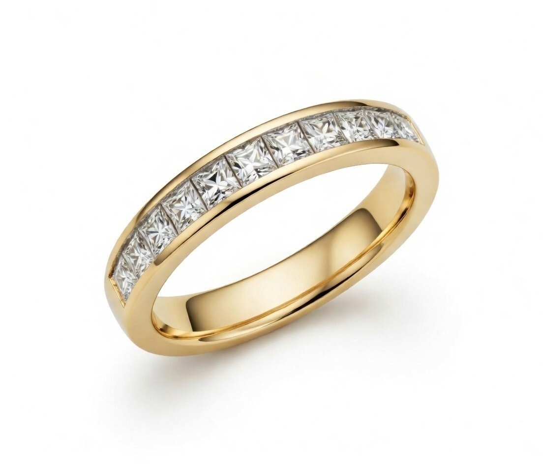 14k Yellow Gold 1 Ctw Princess Diamond Anniversary Band itemprop=