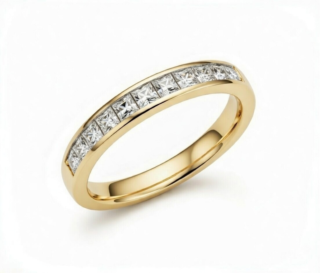14k Yellow Gold 1/2 Ctw Princess Diamond Anniversary Band