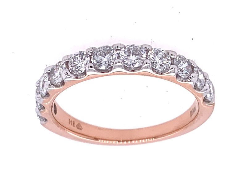14k Rose Gold .97 Ctw Prong Set Round Diamond Anniversary Band itemprop=