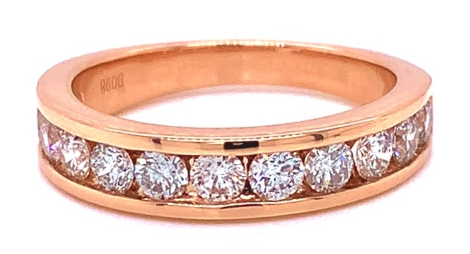 14k Rose Gold 1 Ctw Channel Set Round Diamond Anniversary Band itemprop=